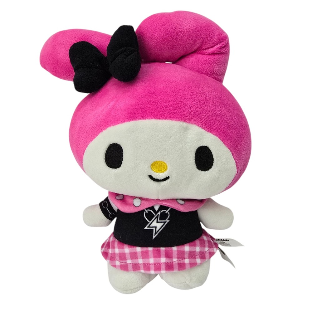 Sanrio My Melody Plush Unisex 10" Pink Punk Rock Gingham Lightning Bolt Kawaii